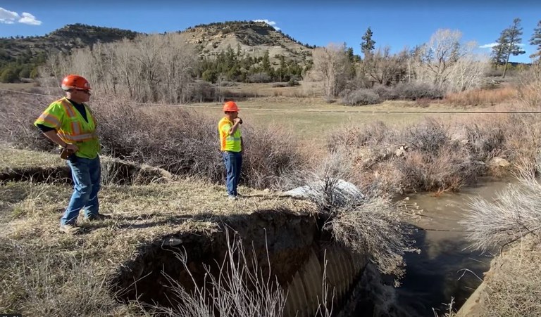 Crews observed heavy run-off from snowmelt under CO 151 north of Arboles April 11, CDOT maintenance crews observed heavy run-off from snowmelt carrying high volumes of water both around and through two 12 feet in diameter culverts located under CO 151, 10 miles north of Arboles.